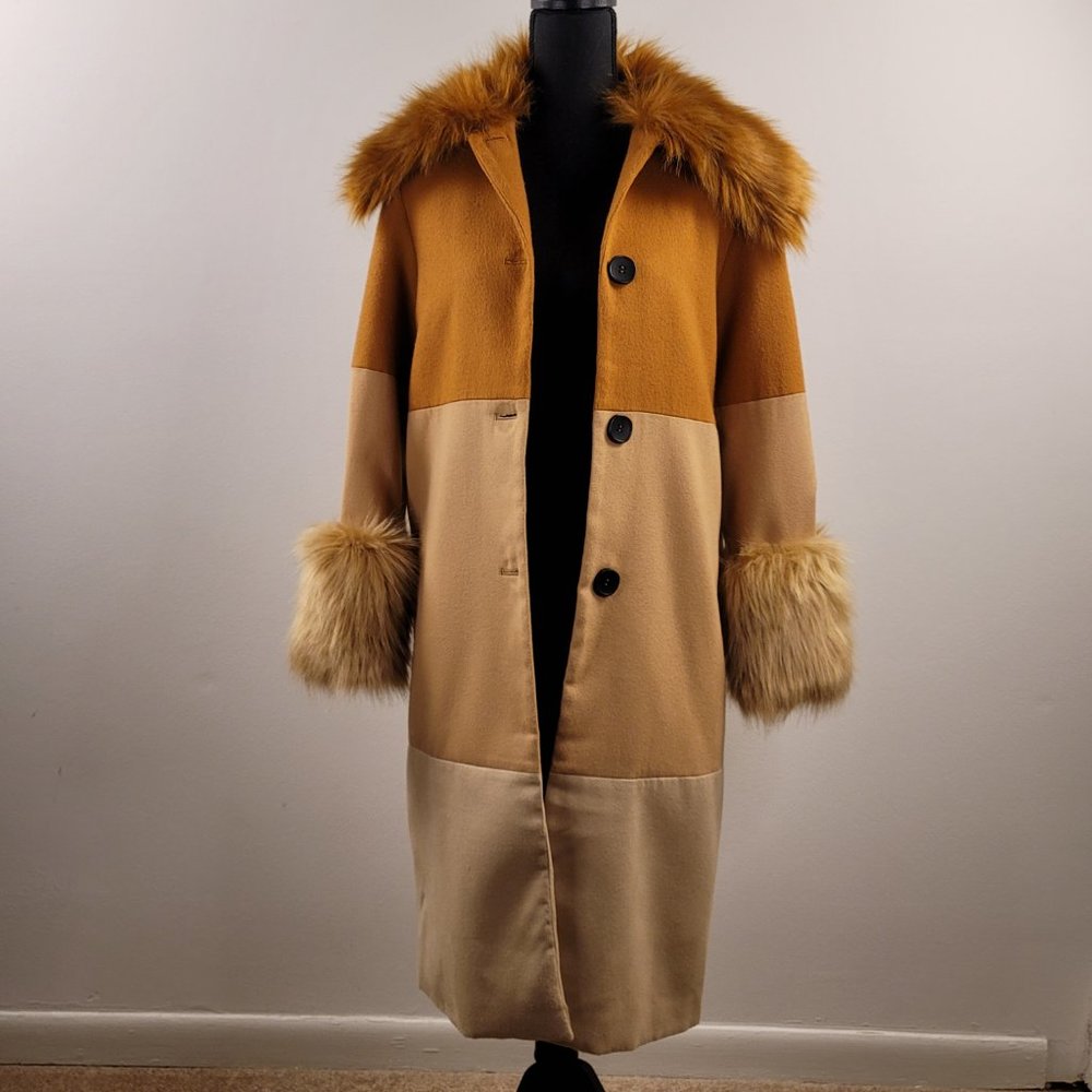 Fashion Nova Pardon My French Coat - Taupe XS | Orange & Tan Faux Fur Trim Coat